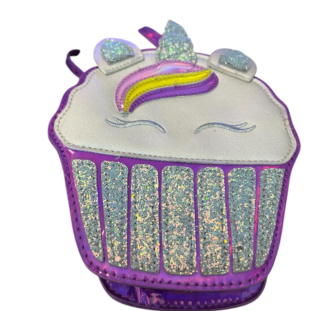 Purple and Silver Cupcake Bag with Sparkly Texture and Colorful Decorations